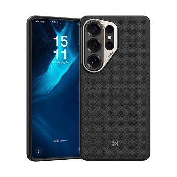 Magnetický kryt s kovovým rámečkem Benks Armor Pro Grid Kevlar 600D pro Samsung Galaxy S26 Ultra - černý