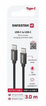 Datový kabel Swissten textile usb-c / usb-c 3.0 m černý