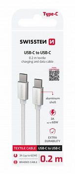 Datový kabel Swissten textile usb-c / usb-c 0.2 m stříbrný