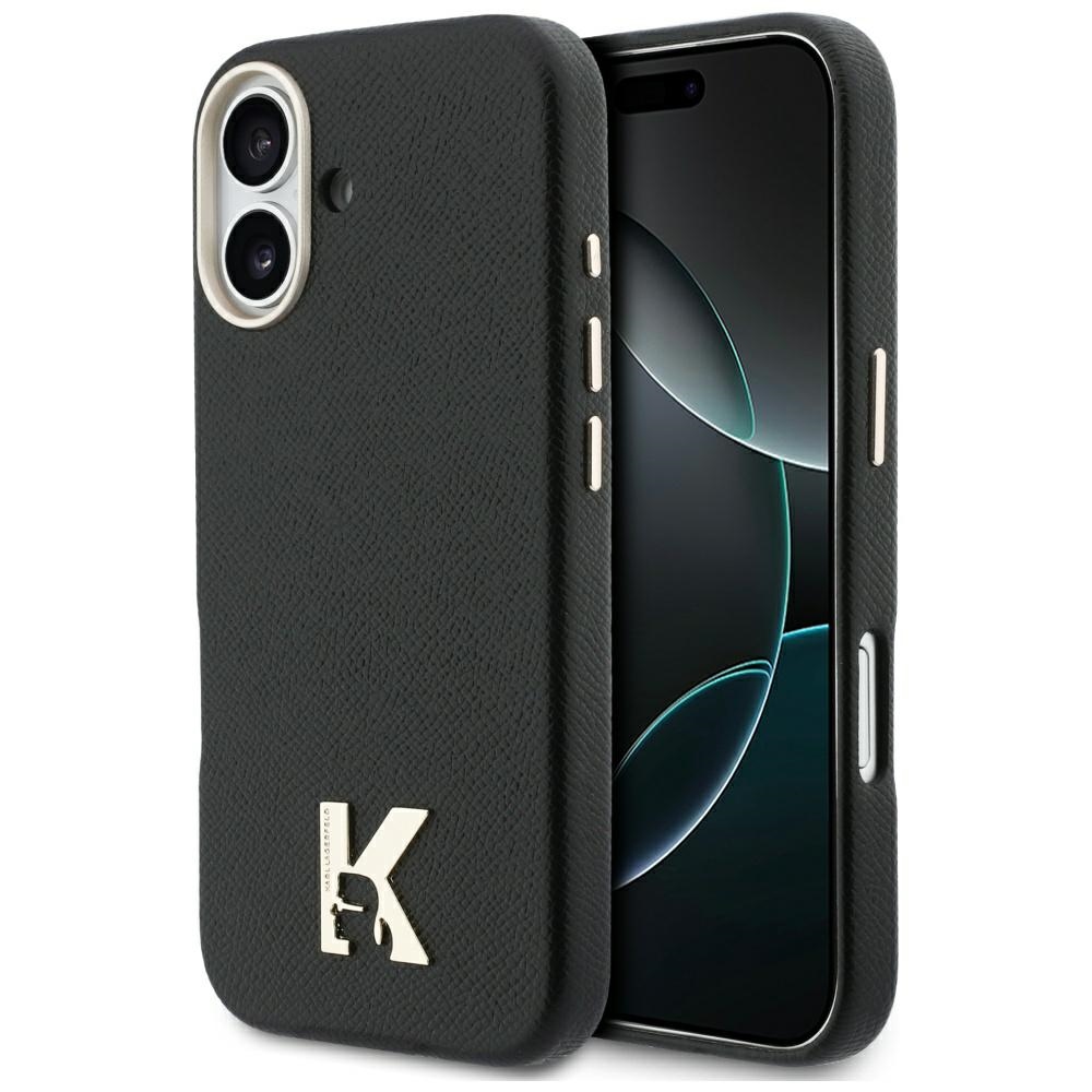 Levně Karl Lagerfeld - Pevný kožený kryt MagSafe with K Head Logo (KLHMP17S5PGFKHGK) - iPhone 17 - Černá