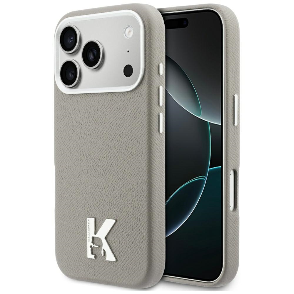 Levně Karl Lagerfeld - Pevný kožený kryt MagSafe with K Head Logo (KLHMP17L5PGFKHGG) - iPhone 17 Pro - Šedá