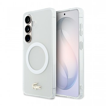 Zadní kryt Lacoste PC/TPU Frosted Finish Gold Logo Magnetic pro Samsung Galaxy S26 bílý