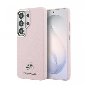 Zadní kryt Karl Lagerfeld Grained PU Leather K&CH Heads Magnetic pro Samsung Galaxy S26 Ultra růžový