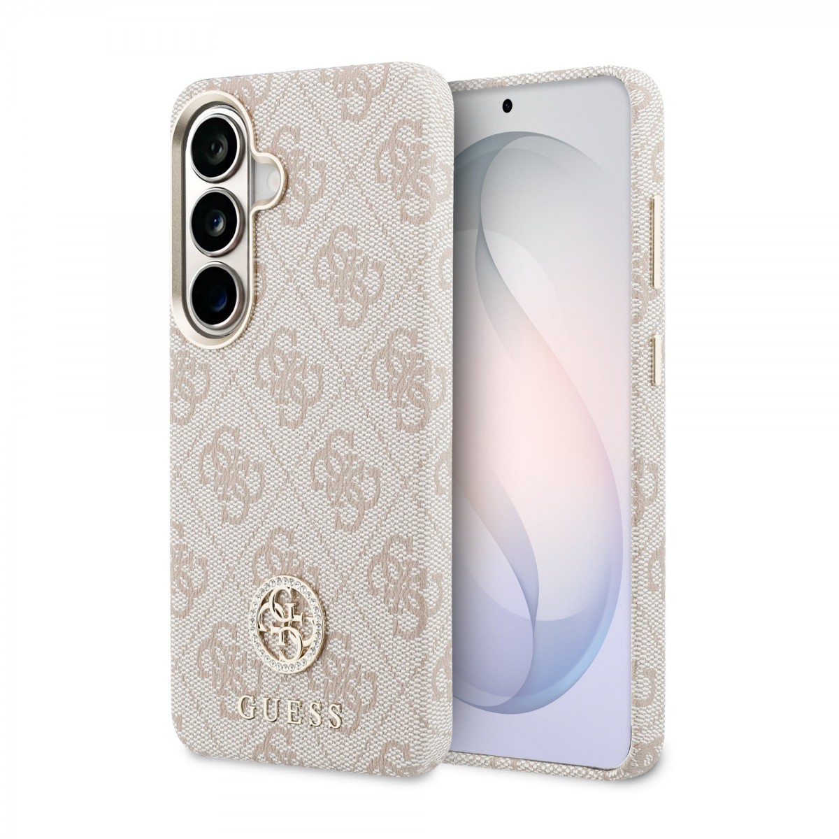 Levně Zadní kryt Guess PU Leather 4G Strass Logo Gold Frame Magnetic pro Samsung Galaxy S26 růžový