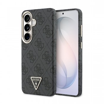 Zadní kryt Guess PU Leather 4G Strass Triangle Logo Gold Frame Magnetic pro Samsung Galaxy S26 černý