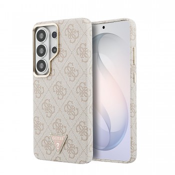 Zadní kryt Guess PU Leather 4G Strass Triangle Logo Gold Frame Magnetic pro Samsung Galaxy S26 Ultra růžový