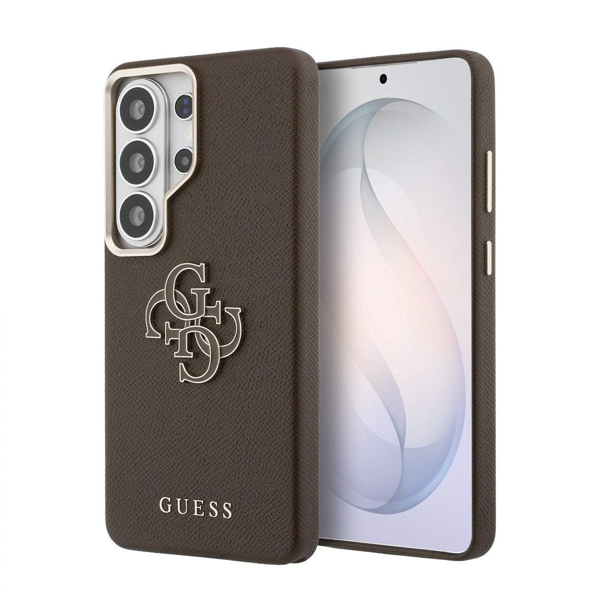 Levně Zadní kryt Guess PU 4G Resin Metal Logo pro Samsung Galaxy S26 Ultra hnědý