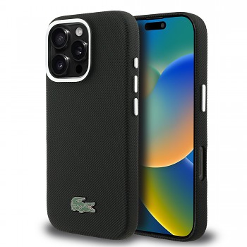 Zadní kryt Lacoste PVC Iconic Petit Pique Metal Logo MagSafe pro iPhone 16 Pro černý