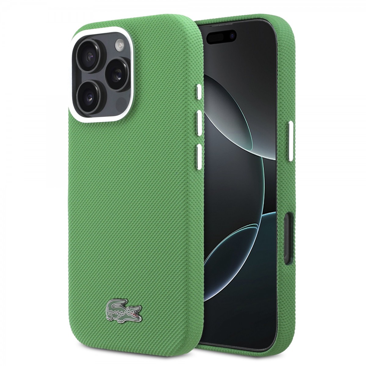 Levně Zadní kryt Lacoste PVC Iconic Petit Pique Metal Logo MagSafe pro iPhone 16 Pro Estragon Green