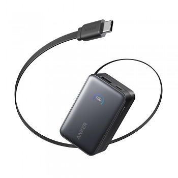 Anker - Powerbanka Nano (A1638H11) - Zabudovaný zatahovací kabel Type-C, 10000mAh, 45W, Samsung Fast Charging 2.0, LED - Černá