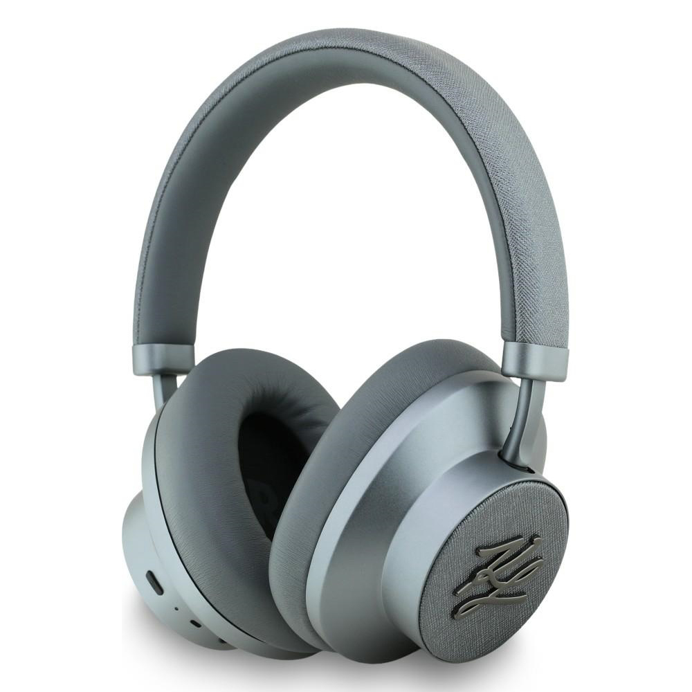 Levně Karl Lagerfeld - Bezdrátová sluchátka Grained Initials (KLBHP73PSAKLSG) - Náhlavní, ANC, Bluetooth, Type-C - Šedá