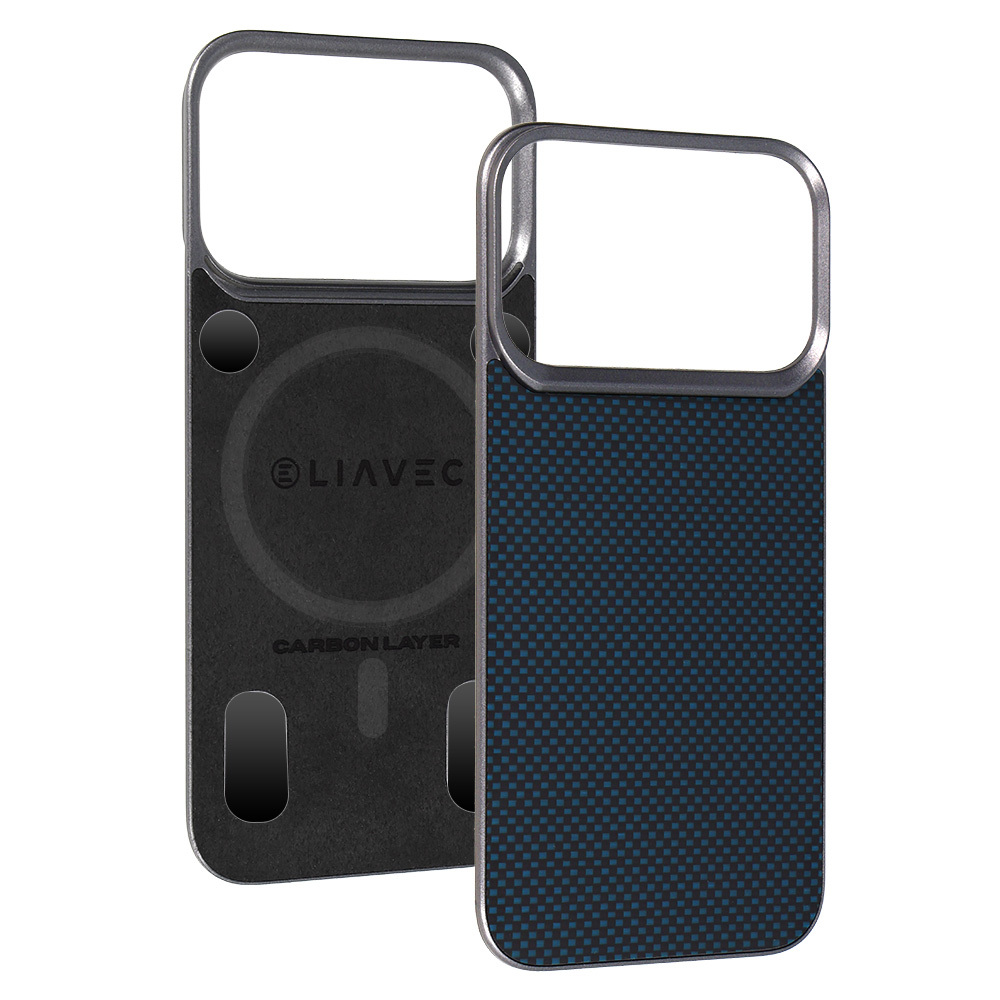 Levně Kryt Liavec Carbon Layer Magsafe z aramidových vláken pro iPhone 17 Pro Max modrý