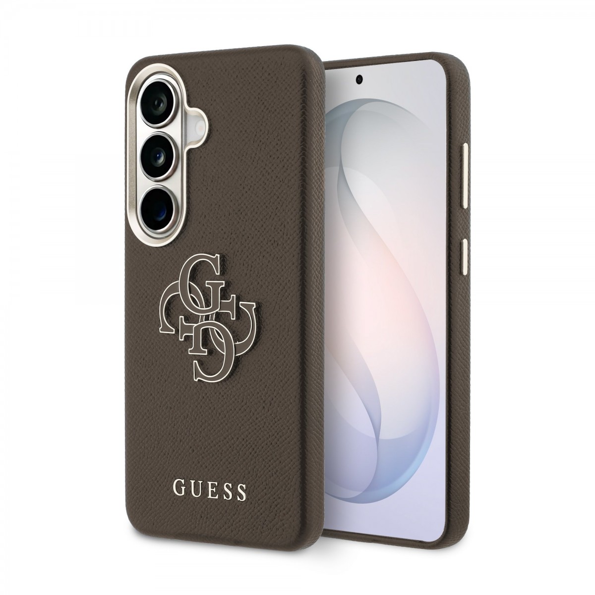 Levně Zadní kryt Guess PU 4G Resin Metal Logo pro Samsung Galaxy S26 hnědý