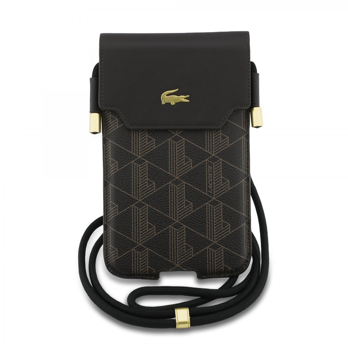 Levně Kabelka na telefon Lacoste PVC Blend Monogram Metal Logo XL hnědá