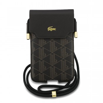 Kabelka na telefon Lacoste PVC Blend Monogram Metal Logo XL hnědá