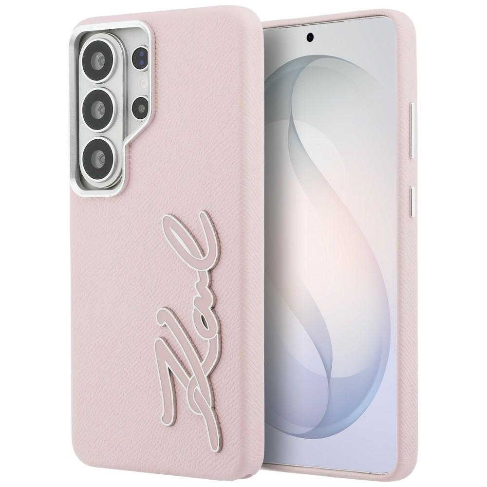 Levně Kryt Karl Lagerfeld - Full Wrapped Grained Leather with Signature Resin Logo (KLHCS26LPGFKSRSP) - Samsung Galaxy S26 Ultra Růžový