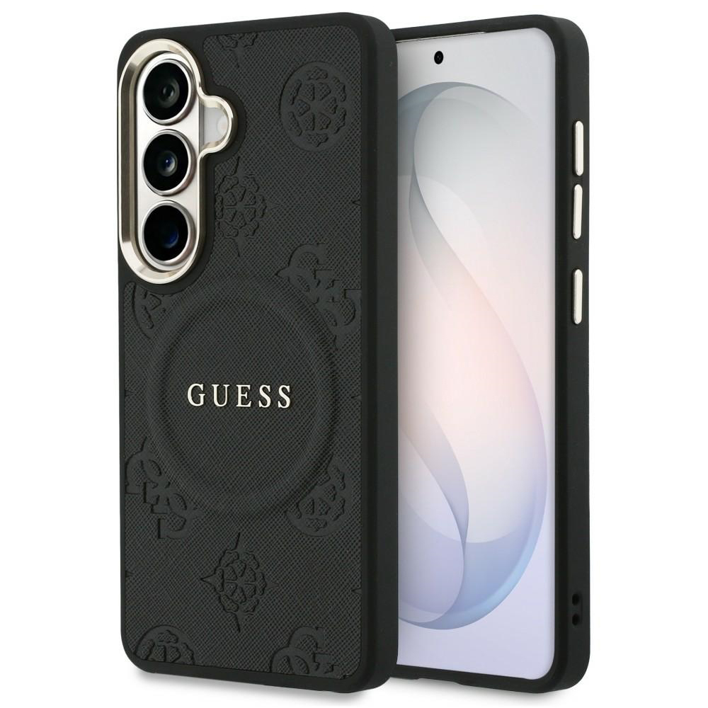 Levně Kryt Guess - Saffiano Peony Embossed Ring MagSafe (GUHMS26SPSAMSECK) - Samsung Galaxy S26 Černý