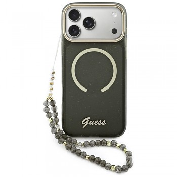 Kryt Guess - IML Glitter Script Strap MagSafe (GUHMP17X5HTGSMSK) - iPhone 17 Pro Max Černý