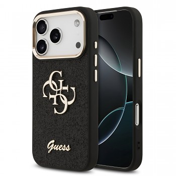 Zadní kryt Guess PU Fixed Glitter 4G Metal Frame pro iPhone 17 Pro černý