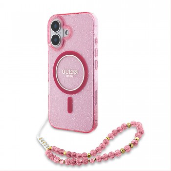 Zadní kryt Guess IML Glitter Strap MagSafe pro iPhone 16 Plus růžový