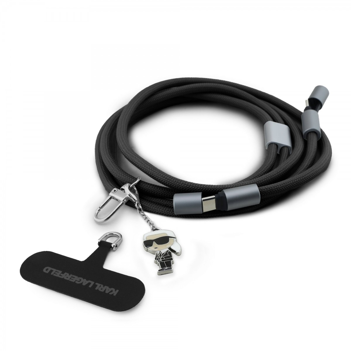 Levně Popruh s kabelem Karl Lagerfeld Ikonik Charm USB-C/USB-C černý