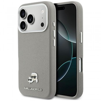 Kryt Karl Lagerfeld - Karl & Choupette Head Pin Saffiano MagSafe (KLHMP17L6PFKCLG) - iPhone 17 Pro Šedý