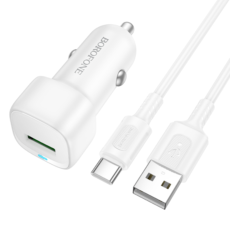 Levně Autonabíječka Borofone BZ34 Cloud s kabelem USB na Type-C 18W bílá