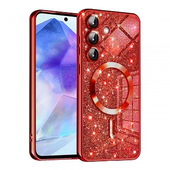 Kryt Techsuit Luxury Glitter MagSafe - Samsung Galaxy A55 5G Červený