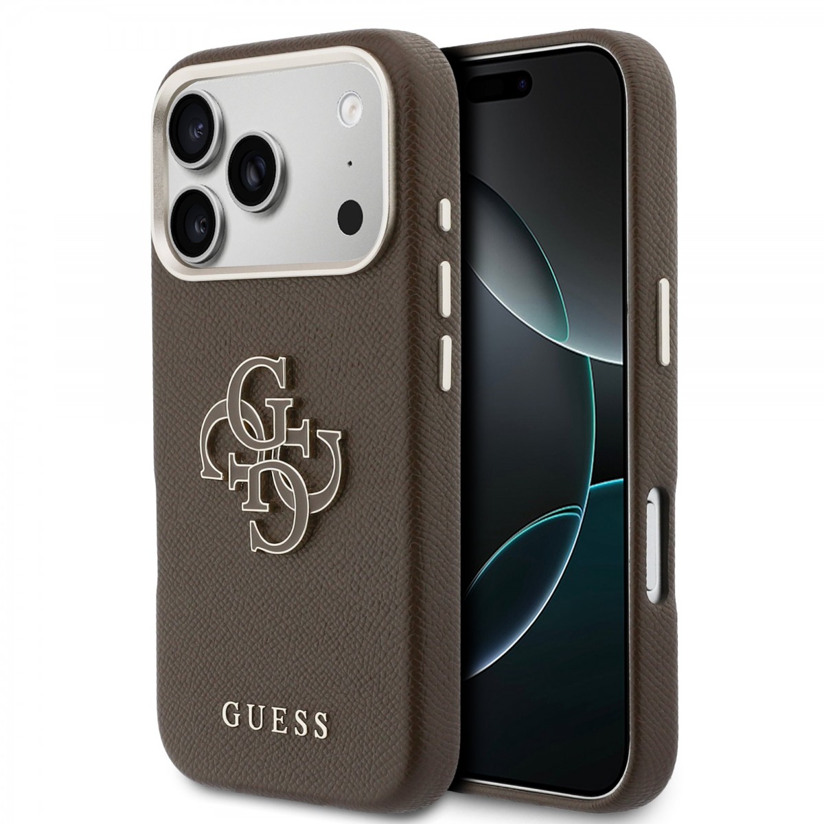 Levně Zadní kryt Guess PU Resin Logo pro iPhone 17 Pro Max hnědý