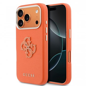 Zadní kryt Guess PU Resin Logo pro iPhone 17 Pro oranžový