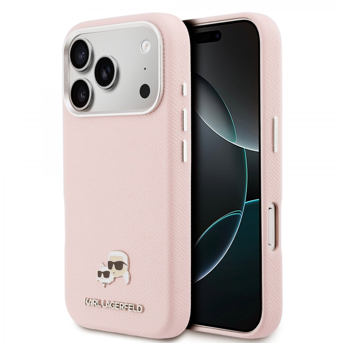 Zadní kryt Karl Lagerfeld PU Karl and Choupette Heads Pins MagSafe pro iPhone 17 Pro růžový