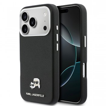 Zadní kryt Karl Lagerfeld PU Karl and Choupette Heads Pins MagSafe pro iPhone 17 Pro černý