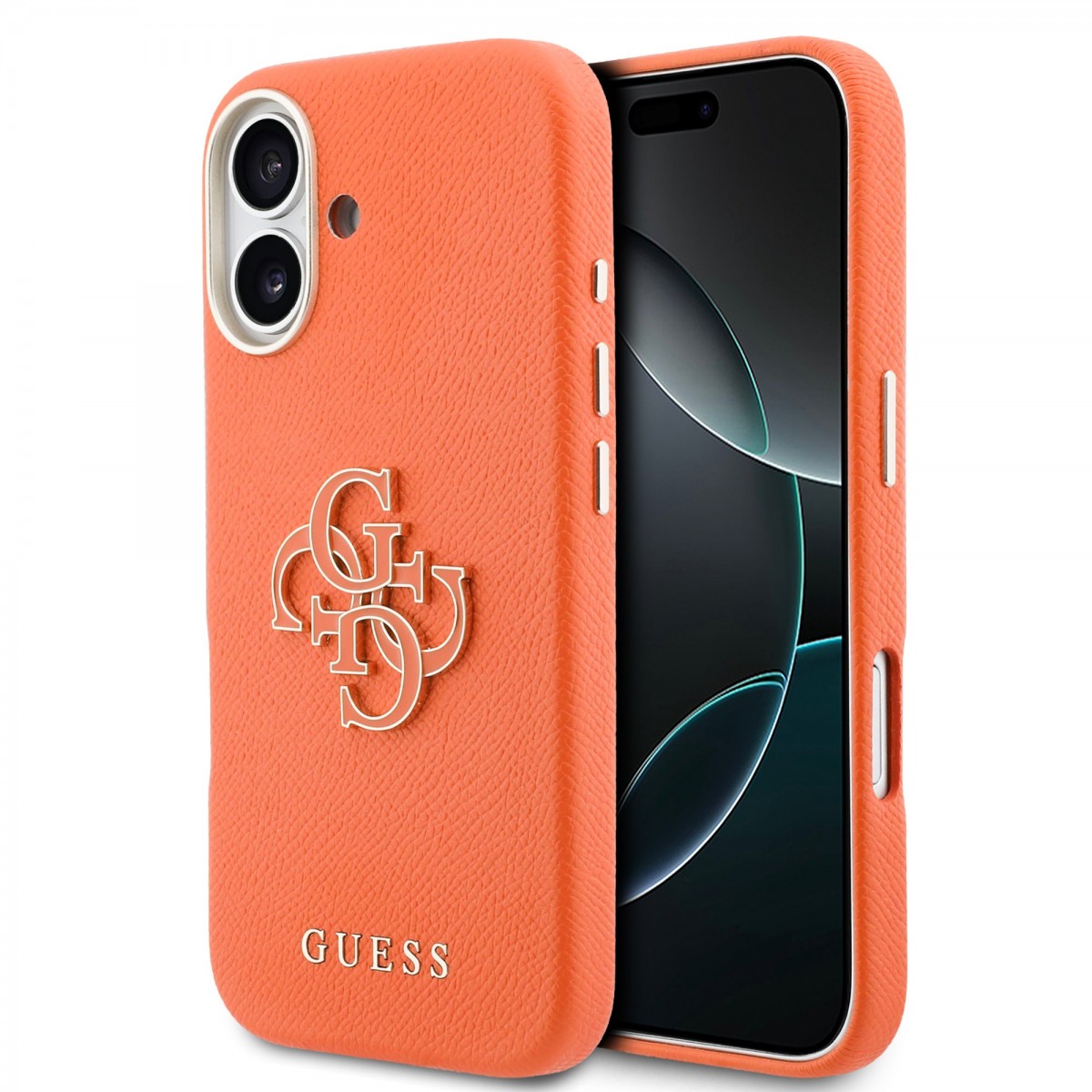 Levně Zadní kryt Guess PU Resin Logo pro iPhone 17 oranžový