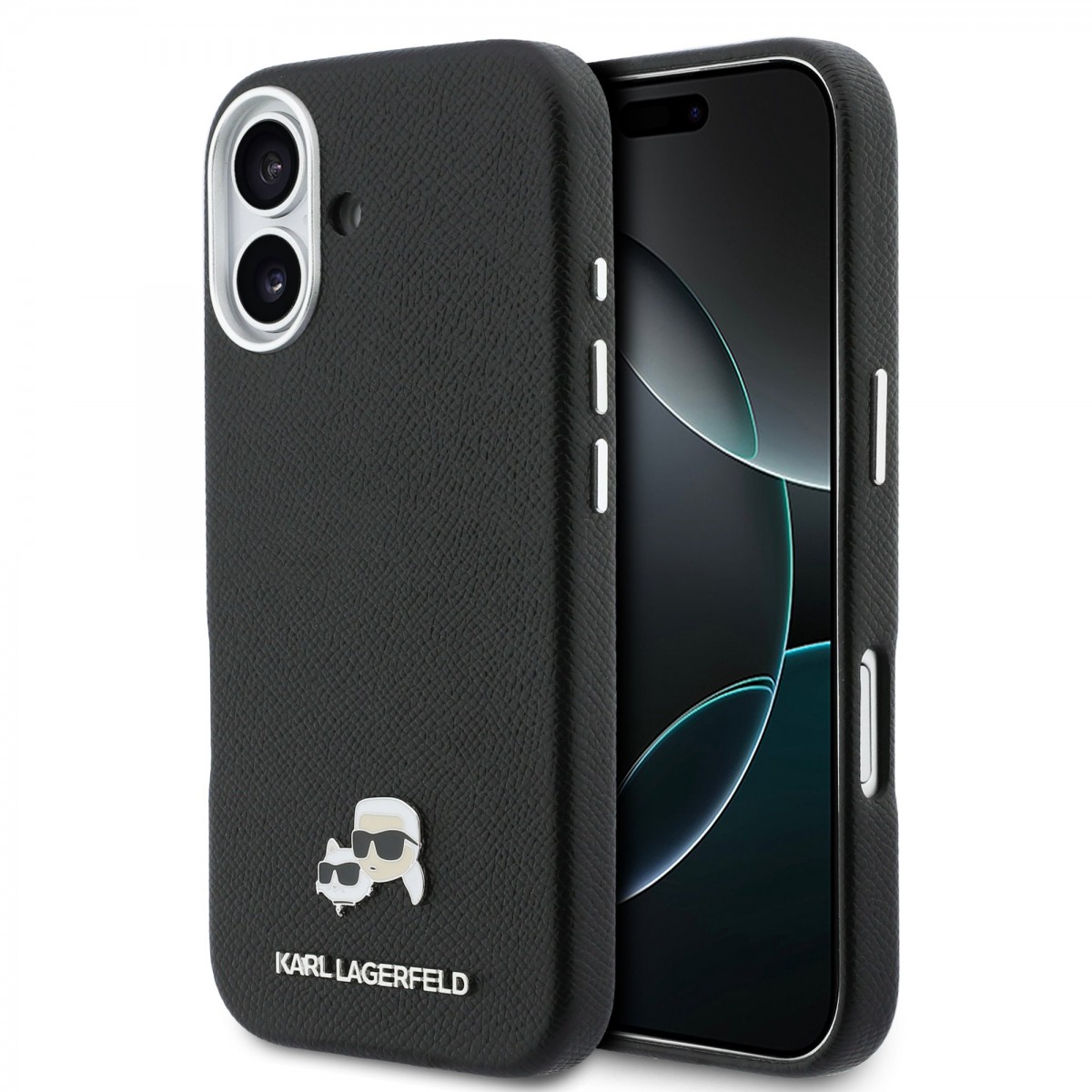 Zadní kryt Karl Lagerfeld PU Karl and Choupette Heads Pins MagSafe pro iPhone 17 černý