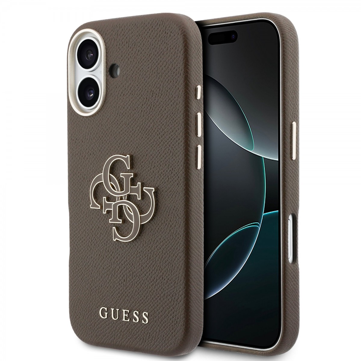 Levně Zadní kryt Guess PU Resin Logo pro iPhone 17 hnědý