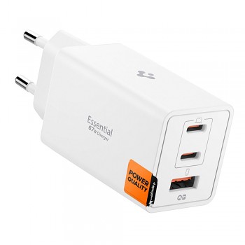 Nabíječka Spigen - Wall Charger Essential EE673EU (ACH08710) - USB, 2x Type-C, Fast Charging, Quantum Boost, 67W Bílá