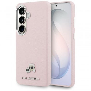 Kryt Karl Lagerfeld - Wrapped Grained Leather with K&C Head Pin MagSafe - Samsung Galaxy S26 růžový