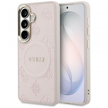 Kryt Guess - Saffiano Peony Embossed Ring MagSafe - Samsung Galaxy S26 růžový