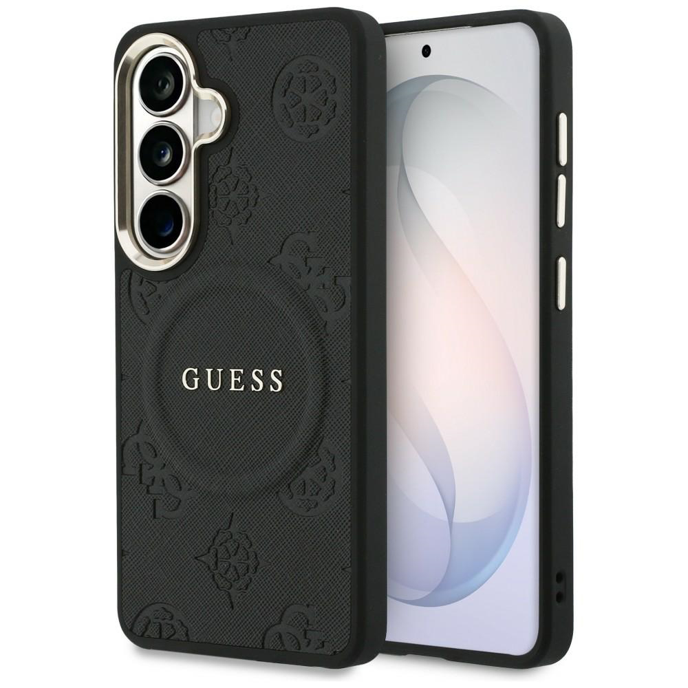 Levně Kryt Guess Saffiano Peony Embossed Ring MagSafe pro Samsung Galaxy S26 Plus černý