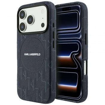 Kryt Karl Lagerfeld Leather KL Monogram Logo MagSafe pro iPhone 17 Pro modrý