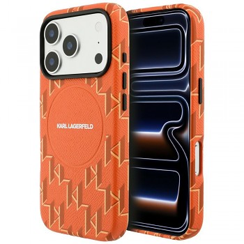 Kryt Karl Lagerfeld Leather KL Monogram Logo MagSafe pro iPhone 17 Pro oranžový