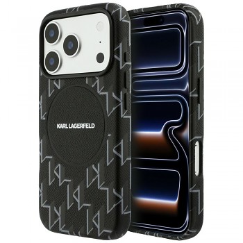 Kryt Karl Lagerfeld Leather KL Monogram Logo MagSafe pro iPhone 17 Pro černý