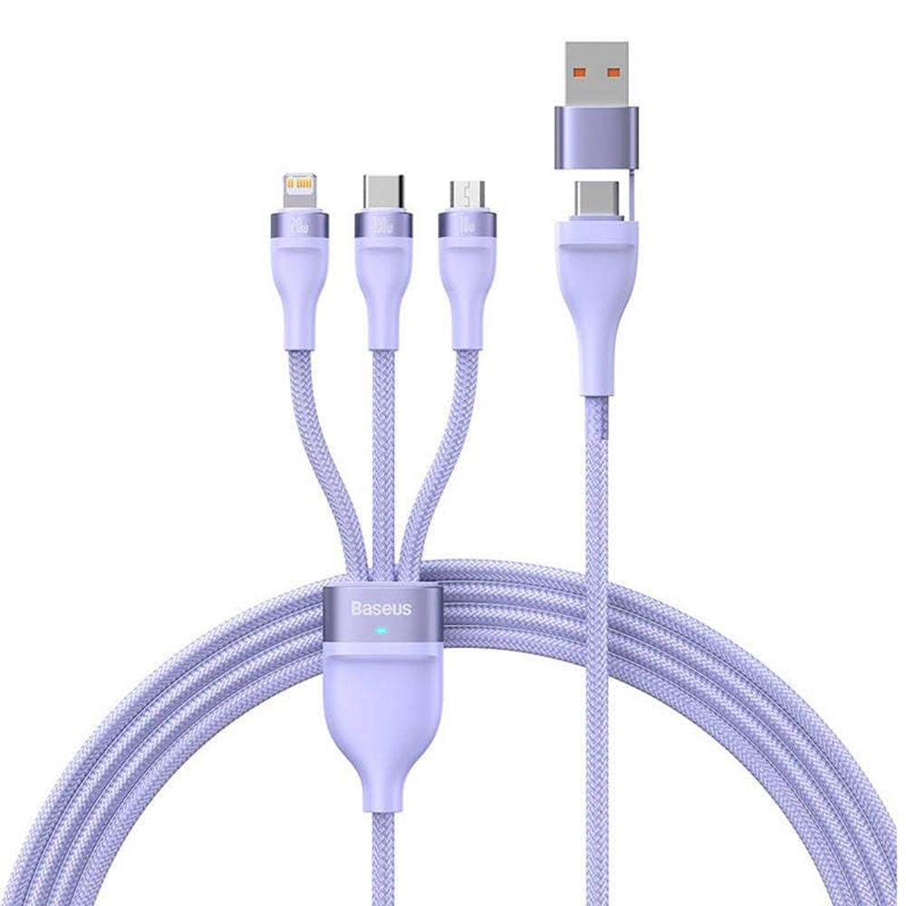 Levně Nabíjecí Kabel Baseus Flash Series 2 s redukcemi (100W / 1.2m) fialový