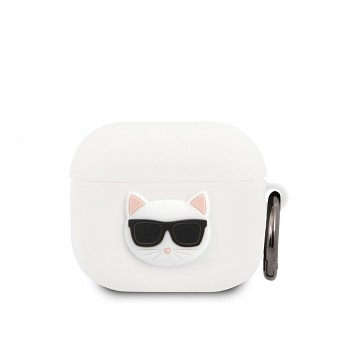 Pouzdro silikonové Karl Lagerfeld Choupette Head pro Airpods 3 bílé