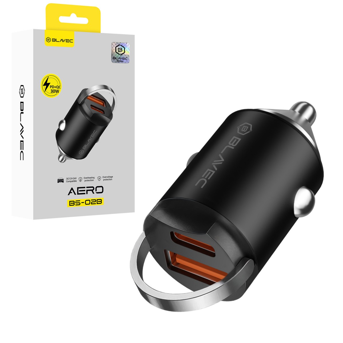 Levně Adaptér do auta Blavec BS-02B Aero USB a USB-C QC 3.0 18W PD 30W (CCBS02BA-UCB) černý