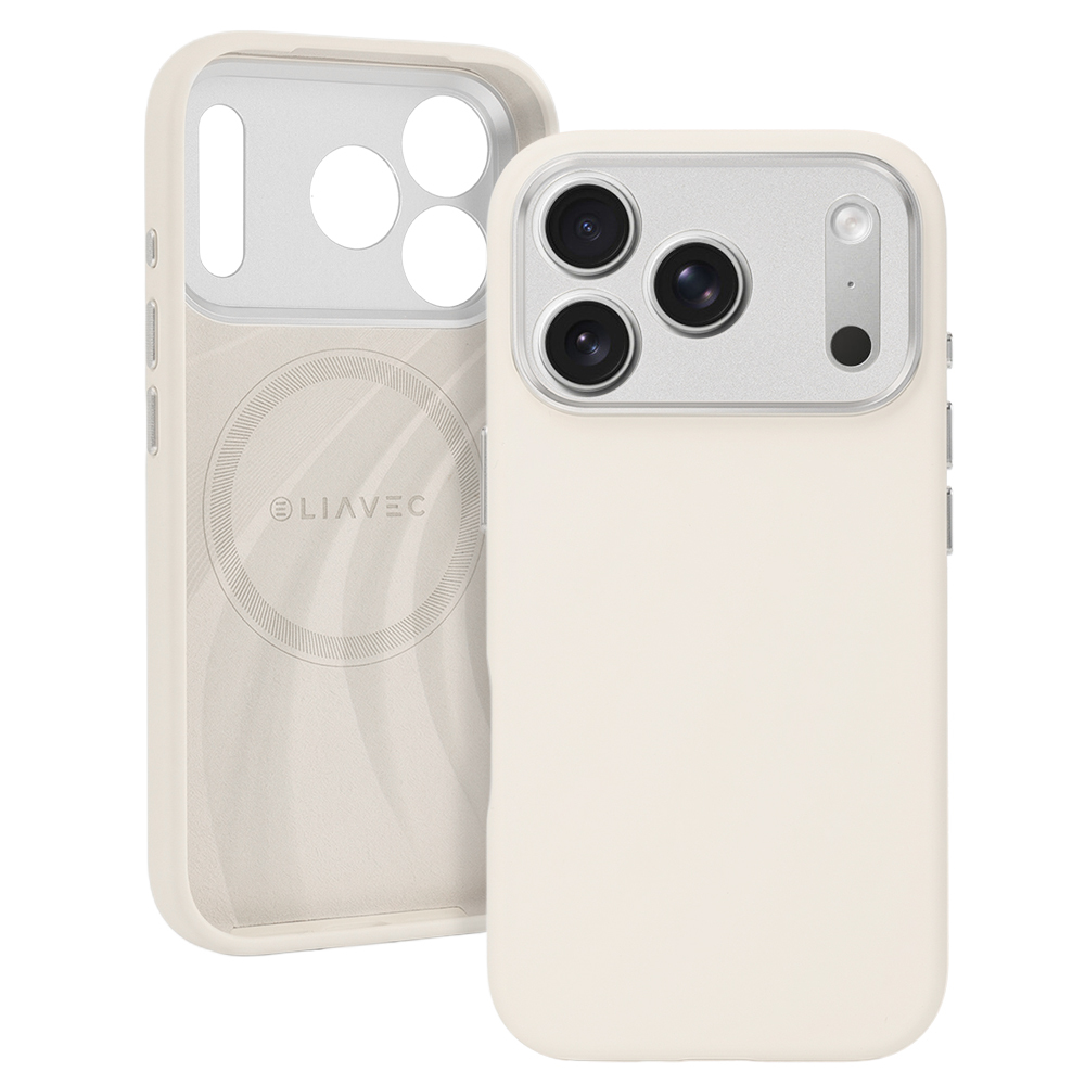 Levně Kryt Liavec Silk Shield s kovovým rámečkem fotoaparátu pro Apple iPhone 17 Pro béžový