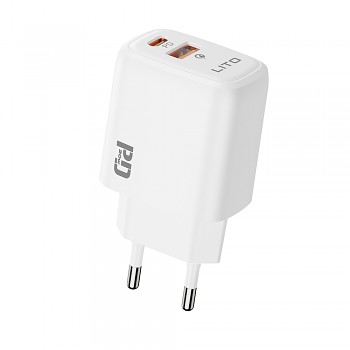 Síťová nabíječka Lito - Wall Charger (LC28) - Type-C, USB, PD20W, Charge, PC Fireproof, 5V/3A - bílá