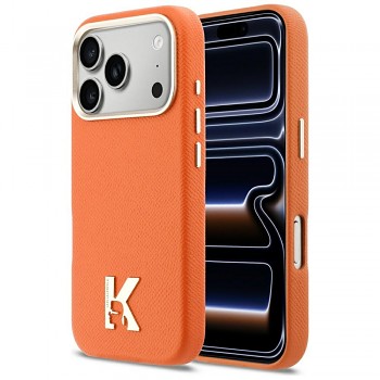 Kryt Karl Lagerfeld Hardcase Leather Khead Logo pro iPhone 17 Pro oranžový