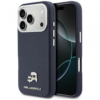 Kryt Karl Lagerfeld Karl Choupette Heads Pin Saffiano pro iPhone 17 Pro modrý
