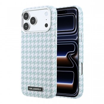 Kryt na mobil Karl Lagerfeld PU Houndstooth Resin Plate MagSafe pro iPhone 17 Pro Max modrý